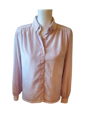 Sentiments Petite Soft Lavender Textured Button Front Long Sleeve Blouse Size 12